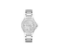 GUESS Damen Armbanduhr Envy mit Zirkonia, silberfarbenes Edelstahlarmband, Mineral Glas, silbernes Ziffernblatt, 3 Bar, Gehäusedurchmesser: 38 mm, GW0878L1