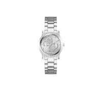 GUESS Damen Armbanduhr GT Annette mit Zirkonia, silberfarbenes Edelstahlarmband, Mineral Glas, silbernes Ziffernblatt, 3 Bar, Gehäusedurchmesser: 36 mm, GW0861L1