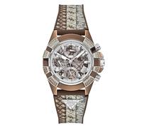 Guess Damen Armbanduhr GW0813L2 Icon 40th Anniversary Edition, 39 mm Edelstahl Silber braun, Multifunktion 24h, Quarz, Mineralglas, 5 ATM, Flex Armband Silikon