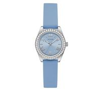 Guess Damen Armbanduhr GW1000L1 Mini Luna, 30 mm Edelstahl Silber, blaues Zifferblatt, Quarz, Mineralglas, Zirkonia, 3 ATM, weißes Silikonarmband 14 mm