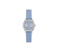 Guess Damen Armbanduhr GW1000L1 Mini Luna, 30 mm Edelstahl Silber, blaues Zifferblatt, Quarz, Mineralglas, Zirkonia, 3 ATM, weißes Silikonarmband 14 mm