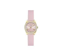 Guess Damen Armbanduhr Mini Luna GW1000L2 – 30 mm Gold, rosa Zifferblatt, weißes Silikon 14 mm