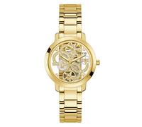 Guess Damen Armbanduhr Quattro Clear mit goldfarbenem Edelstahlarmband, 3 Bar, Gehäusedurchmesser: 36 mm, GW0300L2