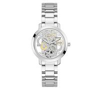GUESS Damen Armbanduhr Quattro Clear mit silberfarbenem Edelstahlarmband, 3 Bar, Gehäusedurchmesser: 36 mm, GW0300L1
