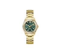 Multifunktionsuhr GUESS "RITZY", goldfarben, grün, Armbanduhren, Damen, Quarzuhr, Armbanduhr, Damenuhr, Edelstahlarmband, Datum (46417236-0) goldfarben, grün