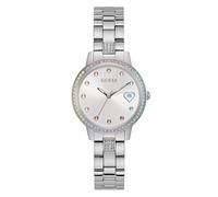 GUESS Damen Armbanduhr Three of Hearts mit silberfarbenem Edelstahlarmband, 3 Bar, Gehäusedurchmesser: 34 mm, GW0657L1