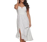 GUESS Damen Asymmetrical Cotton Eyelet Midi Contemporary Dress Cocktailkleid, Weiss/opulenter Garten, 42