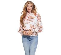 Guess Damen Bluse Monique mit Blumenprint in Rosa und Braun S - Elegante Leichte Viskosebluse mit Balonärmeln