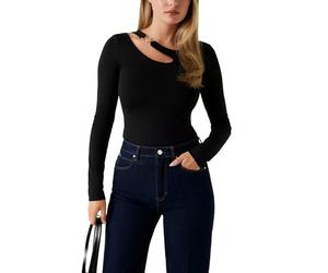 Guess Damen Eco Langarm Eleanor Buckle Top, Schwarz (Jet Black), Mittel