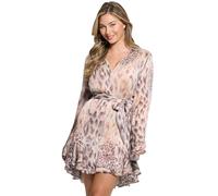 Guess Damen Eco Langarm Sibilla Gürtel Kleid, Natürlicher Jaguar-Druck, Klein