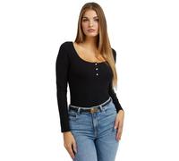 Guess Damen Essential Langarm Karlee Jewel Button Henley, Schwarz (Jet Black), Mittel