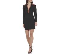 GUESS Damen Etuikleid mit Reißverschluss am Hals, Schwarz/Cognac, 46