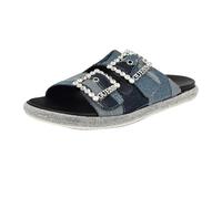 GUESS Damen Funzy Flache Sandale, Medium Blue Denim Patchwork 420, 39.5 EU