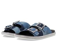 GUESS Damen Funzy Flache Sandale, Medium Blue Denim Patchwork 420, 41 EU