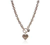 GUESS Women's Pave Heart with Logo Banner Pendant Toggle Necklace