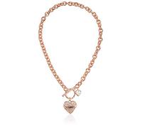 GUESS Women's Pave Heart with Logo Banner Pendant Toggle Necklace