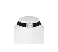 Guess Damen Halskette Taylor mit Uhr, schwarzes Lederband, Mineral Glas, silberfarbenes Ziffernblatt, 3 Bar, Gehäusegröße: 21 mm, GW0947L1