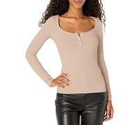 GUESS Damen Knöpfen Und Juwel Langarm Henley Kleid Hemd, Leichter Rum, Small