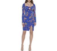 Guess Damen Langärmeliges Bedrucktes Etuikleid mit Cut-Out-Detail Cocktailkleid, Kobalt Multi, 38