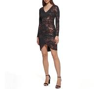Guess Damen Langarm Etuikleid, Schwarz/Bronze, 44