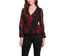 GUESS Damen Langarmshirt Nicole Popeline, Reines Weiß, X-Klein