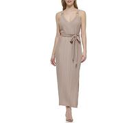 GUESS Damen Maxi-Kleid mit Kristallfalten und Taillenband Cocktailkleid, Taupe, 44