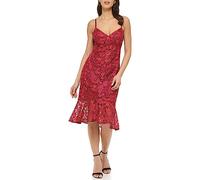 GUESS Damen Midikleid aus Spitze mit Volant-Saum, Wein, 46
