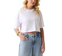 Guess Damen T-Shirt Oversize Kurzarm mit Strass Reinweiß X-Small
