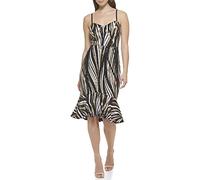 Guess Damen Pailletten-mesh Midi mit Volant-saum Lässiges Abendkleid, Schwarz Multi, 44
