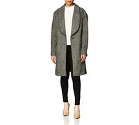 GUESS Damen Plaid Wool Coat with Pearl Trim and Faux Leather Details Mantel aus Mischwolle, Schwarz-Weiß-kariert, Small