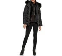 GUESS Damen Puffer Hooded Cold Weather Coat, Schwarz, L