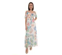 GUESS Damen Sl Elide Langes bedrucktes Kleid, Hanoi Cremeweiß Blumendruck, Groß