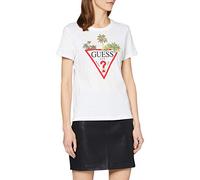 Guess Damen Ss Cn Palms Triangle T-Shirt, Bianco, S