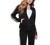 Guess Damen Sweatjacke BRITNEY – Activewear, Stehkragen, Label-Print, Schwarz, Größe M