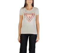 Guess Damen T-Shirt Beige Kurzarm Rundhals Print - Größe: XS