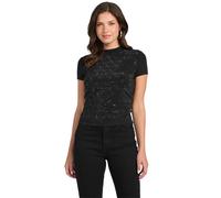 GUESS Damen-T-Shirt, kurzärmelig, Stehkragen, 4 g, Schwarz (Jet Black), Klein