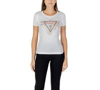 Guess Damen T-Shirt Weiß Herbst/Winter Druck Kurzarm - Größe: M