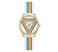 Quarzuhr GUESS "JOY", bunt, goldfarben, Armbanduhren, Damen, Quarzuhr, Armbanduhr, Damenuhr, Silikonarmband, analog (85655135-0) bunt, goldfarben