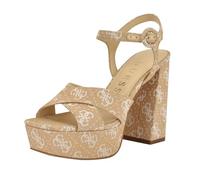 GUESS Damen Vallenn Sandale mit Absatz, Light Natural/White Logo 112, 37.5 EU