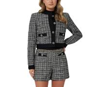 GUESS Damen Yvonne Mix Denim Tweed Jacke, Schwarz-weißer Bouclé, S