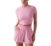 Guess Eco-Strickoberteil für Damen, Pfingstrose, Jacquard-Optik, Peony Jacquard Poster Pink, Klein