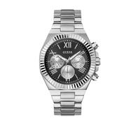 Guess equity quarz silberfarbenem herren uhr mit schwarzem zifferblatt und edelstahl armband one_size Silber