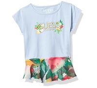 GUESS Girls' Little Stretch Jersey Embroidered Logo T-Shirt with Printed Chiffon Peplum