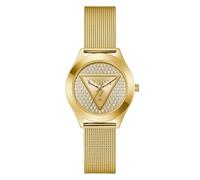 Guess Armbanduhr GLITZ PLAQUE Damen Quarz Analog Edelstahlarmband Goldfarben Mineralglas