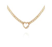 Guess Goldfarbene Kette mit Herz-Anhänger in Pavé-Fassung, Einheitsgröße, Glas, Kristall, Einheitsgröße, Glas, Kristall