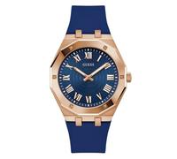 GUESS Herren-Armbanduhr, 42 mm, blaues Armband, blaues Zifferblatt, rotgoldfarbenes Gehäuse, Blau, Classic