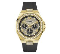 Guess Herren Armbanduhr Empire mit Zirkonia, schwarzes Silikonarmband, Mineral Glas, schwarzes Ziffernblatt, 5 Bar, Gehäusedurchmesser: 45 mm, GW1002G2