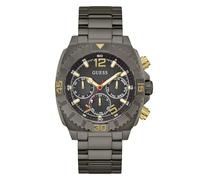 Guess Herren Armbanduhr GW0800G2 Traction, 44 mm Edelstahl Gunmetal, Multifunktion, Quarz, Mineralglas, 5 ATM, Gliederarmband grau