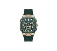 Guess Herren Armbanduhr GW0956G2 Phoenix, 43 mm Edelstahl Gold schwarz, eckiges Gehäuse, Quarz, Mineralglas gehärtet, 5 ATM, Silikonarmband