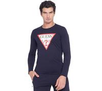Guess Herren CN LS ORIGINAL Logo Shirt, Navy/Weiß/Rot/Schwarz, M